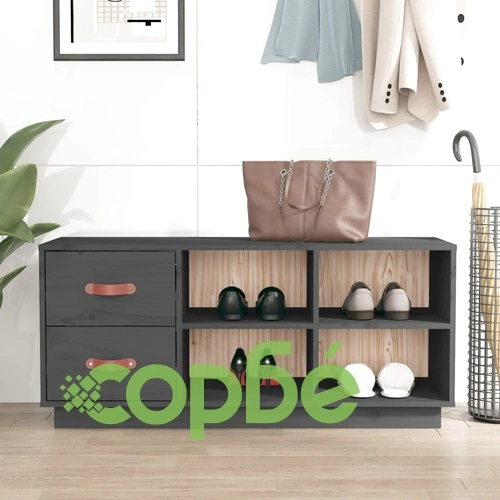 Пейка за обувки сива 100x34x45 см масивна борова дървесина ➤ топ цена ➤ sorbe.bg