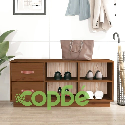 Пейка за обувки меденокафява 100x34x45 см борово дърво масив ➤ топ цена ➤ sorbe.bg