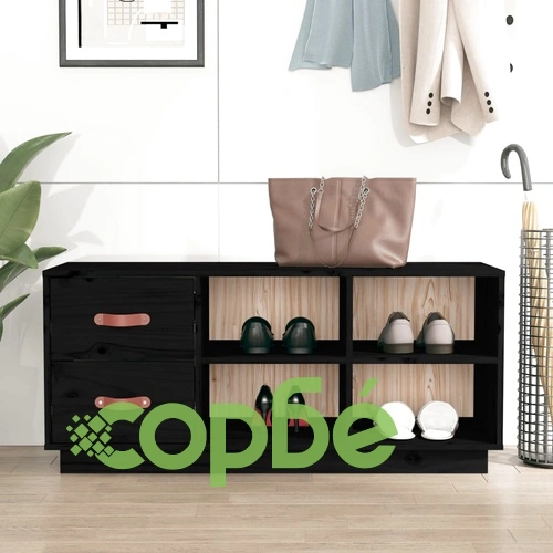 Пейка за обувки черна 100x34x45 см масивна борова дървесина ➤ топ цена ➤ sorbe.bg