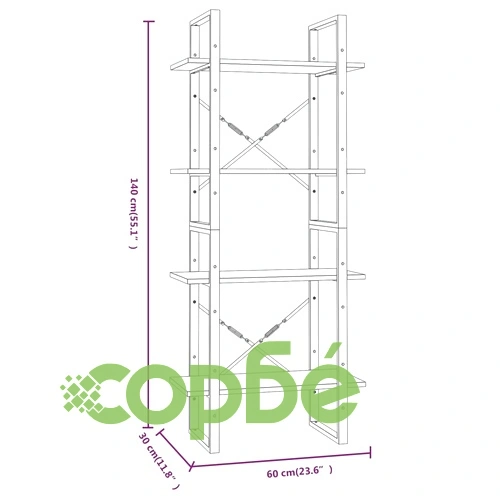 Библиотека на 4 нива, сив сонома, 60x30x140 см, инженерно дърво ➤ топ цена ➤ sorbe.bg