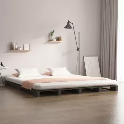 Легло от палети, сиво, 150x200 cм, бор масив, 5FT King Size
