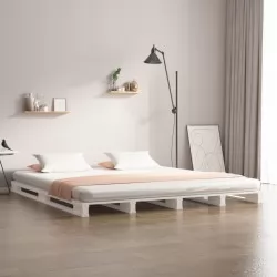 Легло от палети, бяло, 160x200 см, борово дърво масив