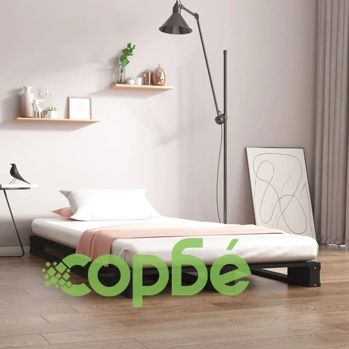 Легло от палети, черно, 90x190 см, бор масив, Single ➤ топ цена ➤ sorbe.bg