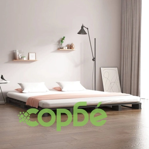 Легло от палети сиво 120x190 см бор масив Small Double ➤ топ цена ➤ sorbe.bg