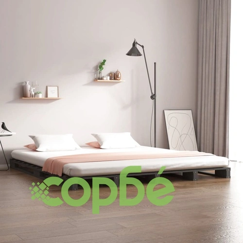 Легло от палети сиво 140x190 см борово дърво масив ➤ топ цена ➤ sorbe.bg