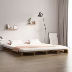 Легло от палети, меденокафяво, 140x190 см, бор масив