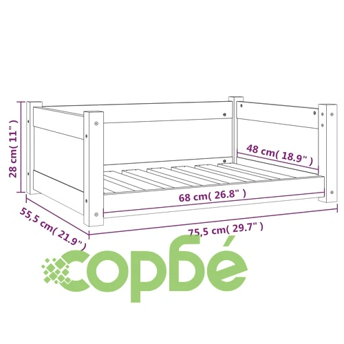 Кучешко легло, 75,5x55,5x28 см, борова дървесина масив ➤ топ цена ➤ sorbe.bg