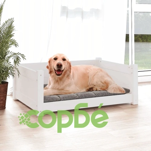 Кучешко легло, бяло, 75,5x55,5x28 см, борова дървесина масив ➤ топ цена ➤ sorbe.bg
