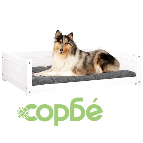 Кучешко легло, бяло, 95,5x65,5x28 см, борова дървесина масив ➤ топ цена ➤ sorbe.bg