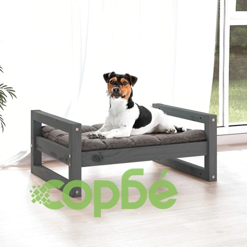 Кучешко легло, Сиво, 55,5x45,5x28 см, борова дървесина масив ➤ топ цена ➤ sorbe.bg