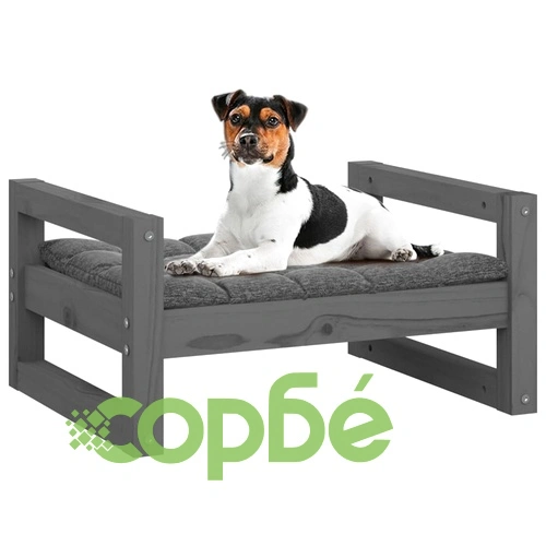 Кучешко легло, Сиво, 55,5x45,5x28 см, борова дървесина масив ➤ топ цена ➤ sorbe.bg