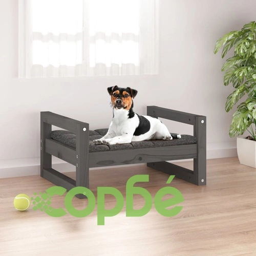 Кучешко легло, Сиво, 55,5x45,5x28 см, борова дървесина масив ➤ топ цена ➤ sorbe.bg