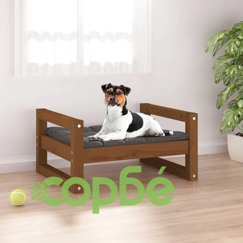 Кучешко легло, меденокафяво, 55,5x45,5x28 см, бор масив ➤ топ цена ➤ sorbe.bg