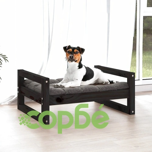 Кучешко легло, черно, 55,5x45,5x28 см, борова дървесина масив ➤ топ цена ➤ sorbe.bg