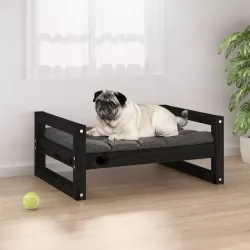 Кучешко легло, черно, 65,5x50,5x28 см, борова дървесина масив