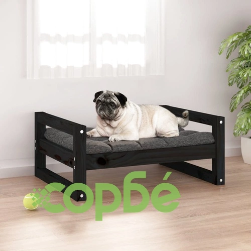Кучешко легло, черно, 65,5x50,5x28 см, борова дървесина масив ➤ топ цена ➤ sorbe.bg