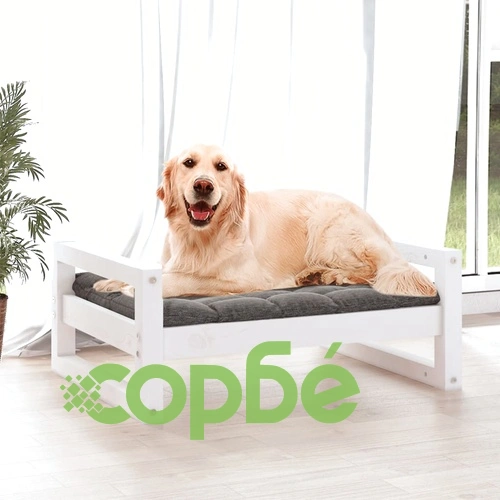 Кучешко легло, бяло, 75,5x55,5x28 см, борова дървесина масив ➤ топ цена ➤ sorbe.bg