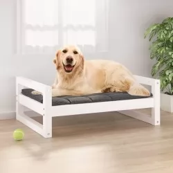 Кучешко легло, бяло, 75,5x55,5x28 см, борова дървесина масив