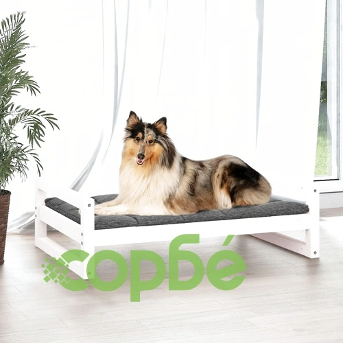 Кучешко легло, бяло, 95,5x65,5x28 см, борова дървесина масив ➤ топ цена ➤ sorbe.bg