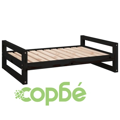 Кучешко легло, черно, 95,5x65,5x28 см, борова дървесина масив ➤ топ цена ➤ sorbe.bg