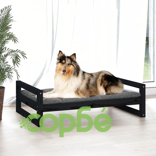 Кучешко легло, черно, 95,5x65,5x28 см, борова дървесина масив ➤ топ цена ➤ sorbe.bg