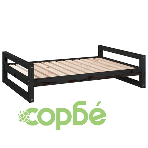 Кучешко легло, черно, 105,5x75,5x28 см, борова дървесина масив ➤ топ цена ➤ sorbe.bg