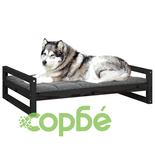 Кучешко легло, черно, 105,5x75,5x28 см, борова дървесина масив ➤ топ цена ➤ sorbe.bg