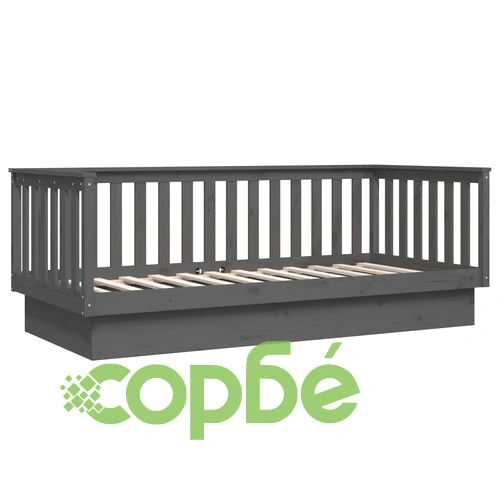 Дневно легло, сиво, 80x200 см, борово дърво масив ➤ топ цена ➤ sorbe.bg