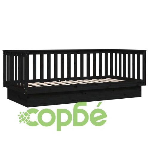 Дневно легло, черно, борово дърво масив, 90x200 см ➤ топ цена ➤ sorbe.bg