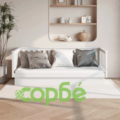 Дневно легло без матрак Бяло 100x200 cm Масивна дървесина Бор ➤ топ цена ➤ sorbe.bg