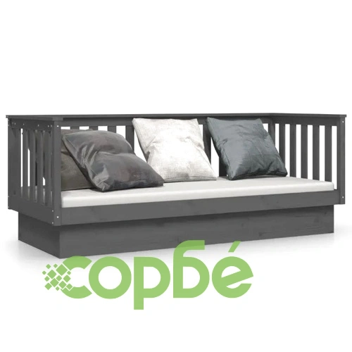 Дневно легло, сиво, 90x190 см, борово дърво масив ➤ топ цена ➤ sorbe.bg