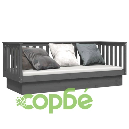 Дневно легло, сиво, 90x190 см, борово дърво масив ➤ топ цена ➤ sorbe.bg