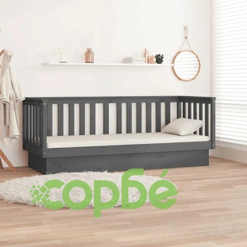 Дневно легло, сиво, 90x190 см, борово дърво масив ➤ топ цена ➤ sorbe.bg