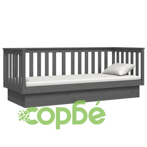 Дневно легло, сиво, 90x190 см, борово дърво масив ➤ топ цена ➤ sorbe.bg