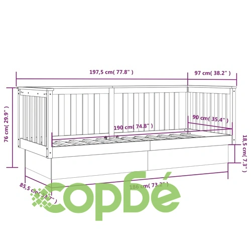 Дневно легло, сиво, 90x190 см, борово дърво масив ➤ топ цена ➤ sorbe.bg