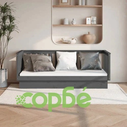 Дневно легло, сиво, 90x190 см, борово дърво масив ➤ топ цена ➤ sorbe.bg