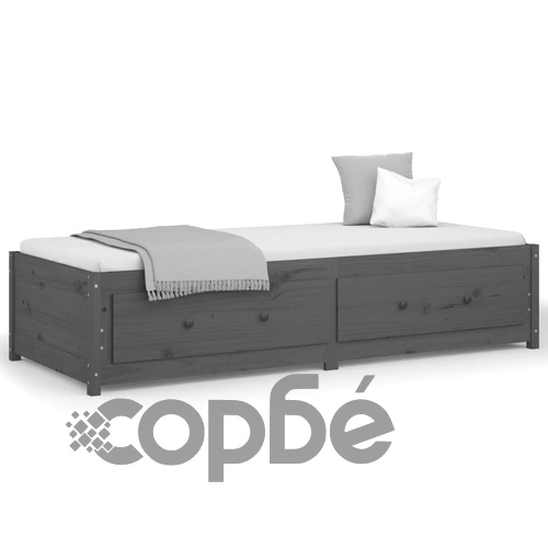 Дневно легло, сиво, 80x200 см, борово дърво масив ➤ топ цена ➤ sorbe.bg