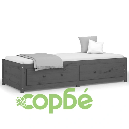 Дневно легло сиво 90x190 см Single борово дърво масив ➤ топ цена ➤ sorbe.bg