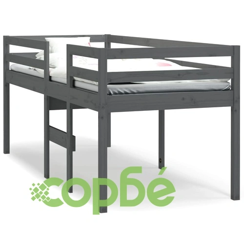 Високо легло, сиво, 75x190 см, борово дърво масив ➤ топ цена ➤ sorbe.bg