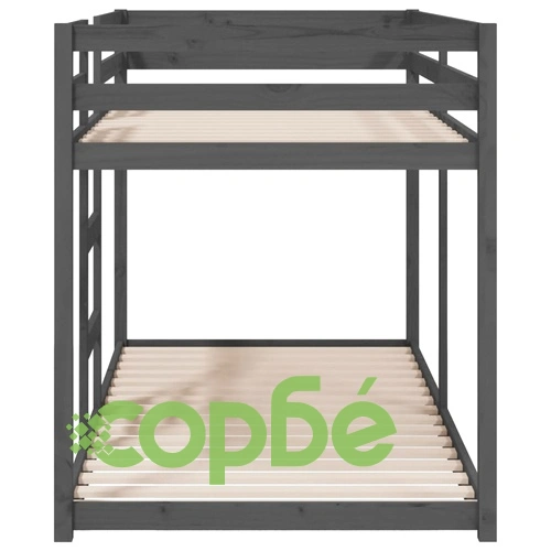 Двуетажно легло, сиво, 90x200 см, борово дърво масив ➤ топ цена ➤ sorbe.bg