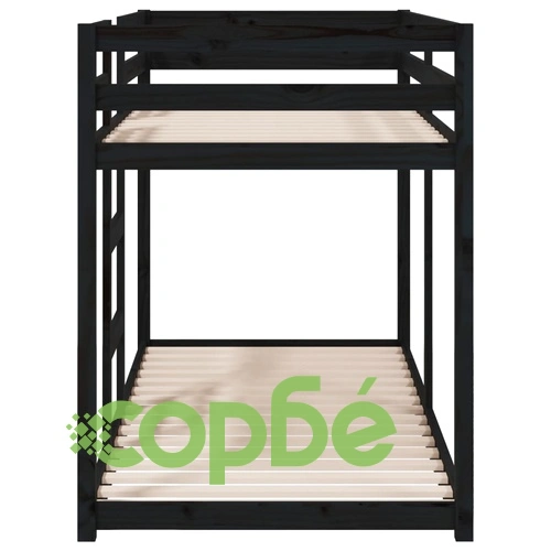 Двуетажно легло, черно, 80x200 см, масивна чамова дървесина ➤ топ цена ➤ sorbe.bg