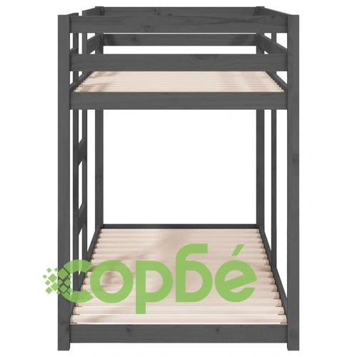 Двуетажно легло, сиво, 75x190 см, борово дърво масив ➤ топ цена ➤ sorbe.bg