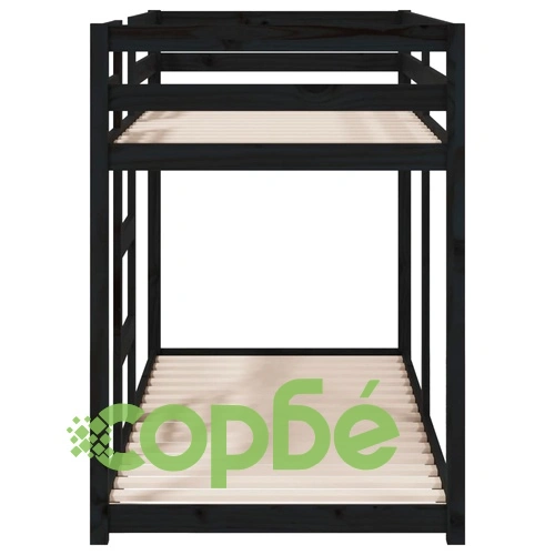 Двуетажно легло, черно, 75x190 см, масивна чамова дървесина ➤ топ цена ➤ sorbe.bg