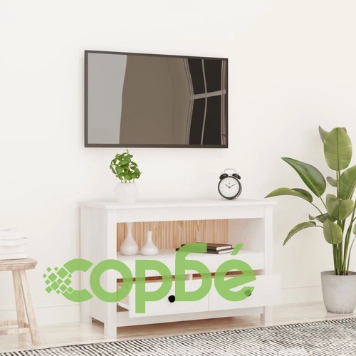 ТВ шкаф, бял, 79x35x52 см, бор масив ➤ топ цена ➤ sorbe.bg