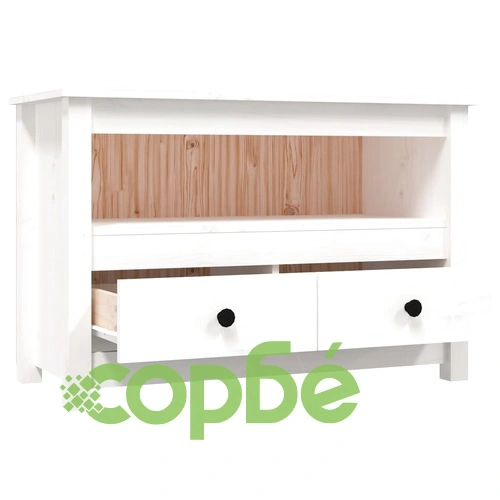 ТВ шкаф, бял, 79x35x52 см, бор масив ➤ топ цена ➤ sorbe.bg