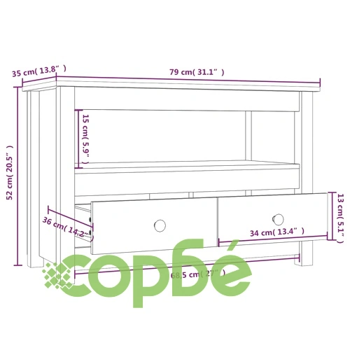 ТВ шкаф, бял, 79x35x52 см, бор масив ➤ топ цена ➤ sorbe.bg
