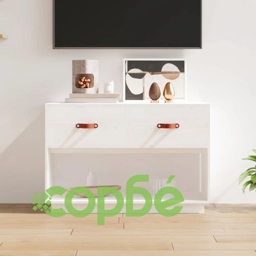 ТВ шкаф, бял, 90x40x60 см, бор масив ➤ топ цена ➤ sorbe.bg