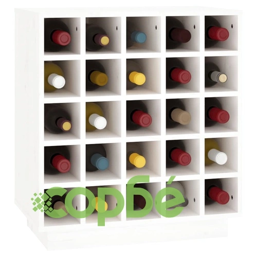 Шкаф за вино, бял, 55,5x34x61 см, борово дърво масив ➤ топ цена ➤ sorbe.bg