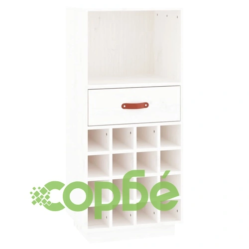 Шкаф за вино, бял, 45x34x100 см, борово дърво масив ➤ топ цена ➤ sorbe.bg