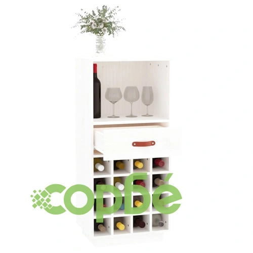 Шкаф за вино, бял, 45x34x100 см, борово дърво масив ➤ топ цена ➤ sorbe.bg